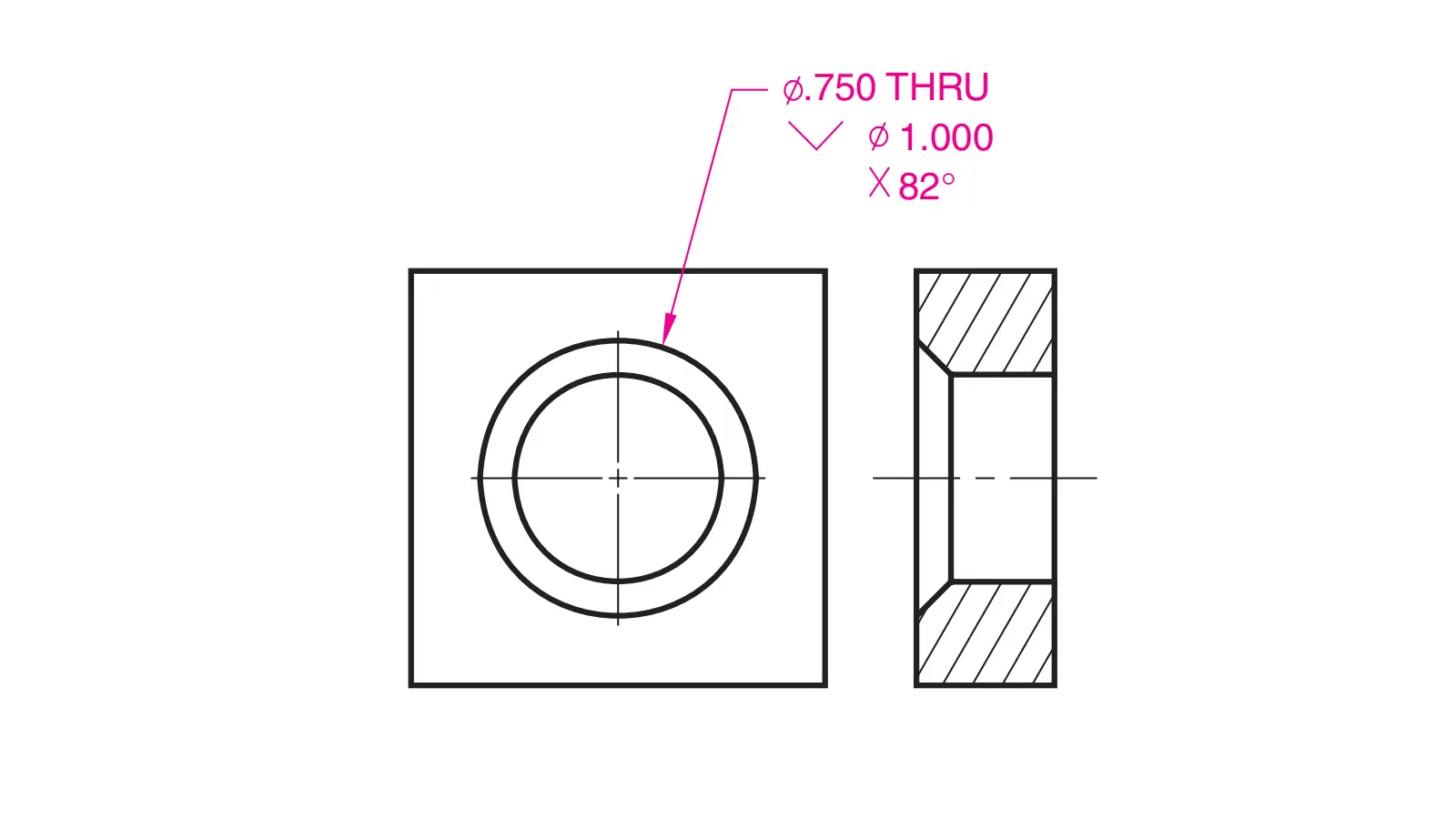 practice for specifying a countersink hole