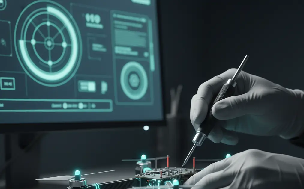 5.Engineer assembling a small CNC machined drone prototype