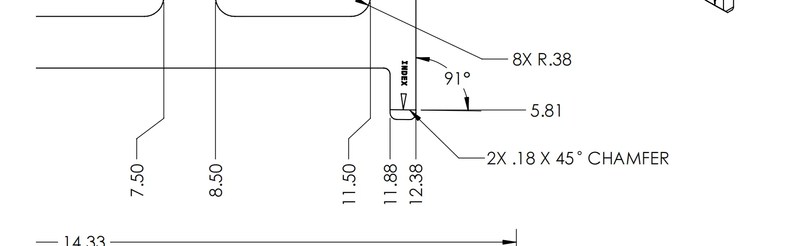 Size × Angle chamfer callout