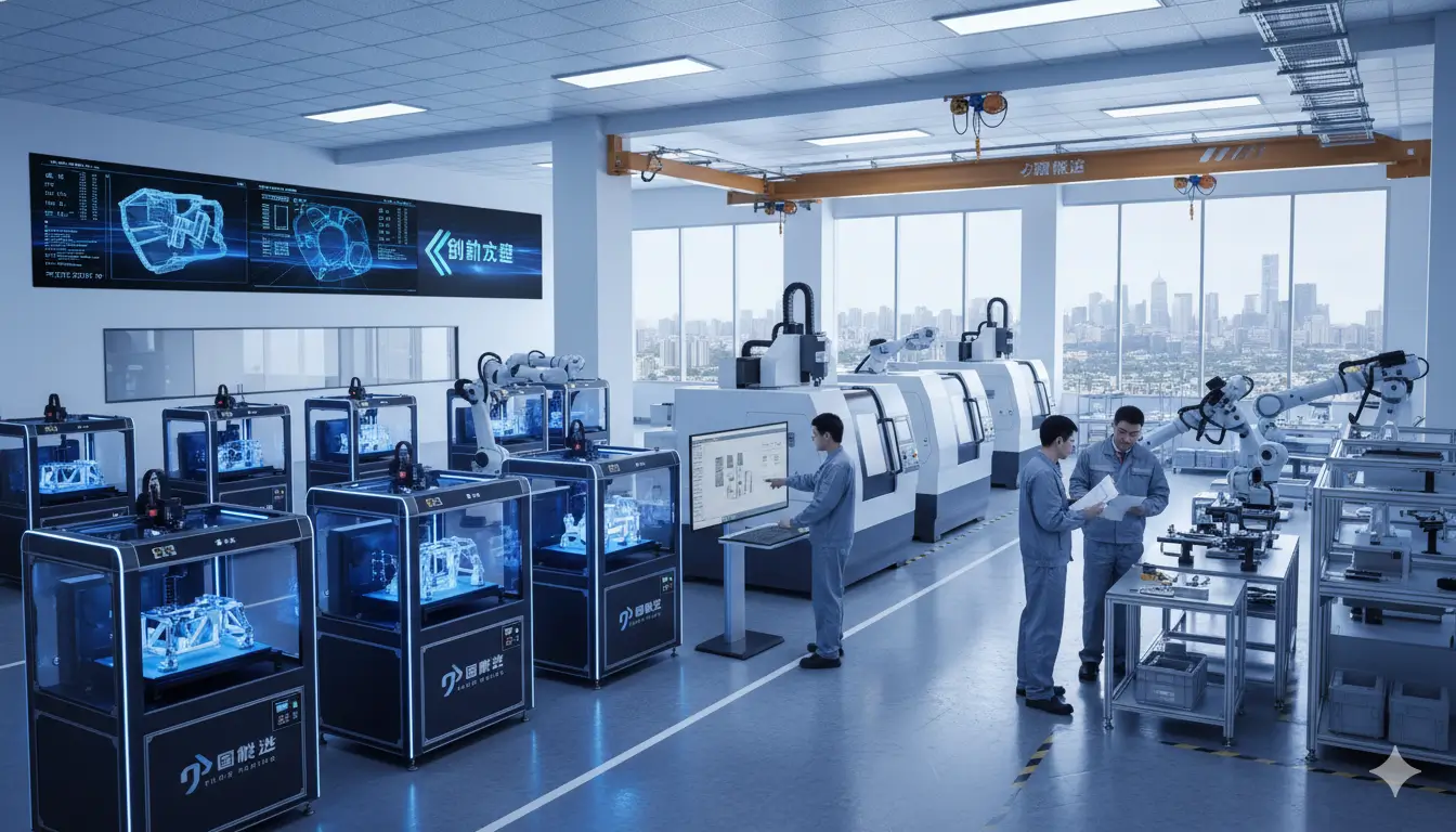 1.Modern rapid prototyping factory in China with 3D printers and CNC machines supporting quick manufacturing processes