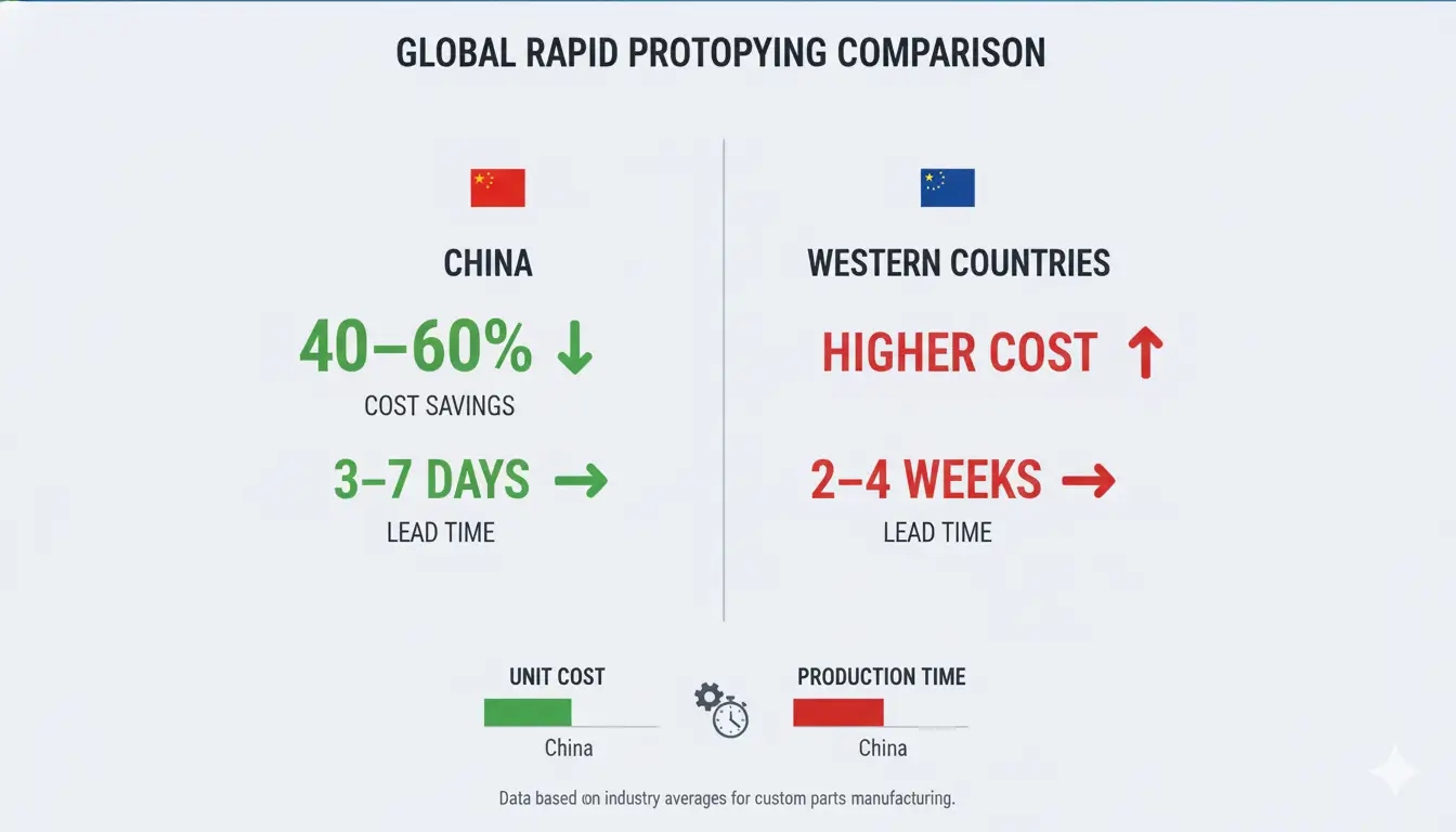 2.Infographic showing cost and lead time advantages of China’s rapid prototyping industry compared to Western alternatives