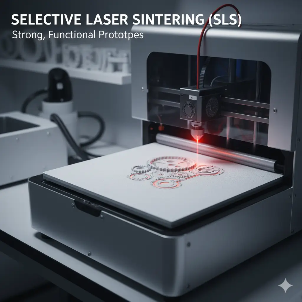 SLS is a powerful method for producing strong, functional prototypes and end-use parts without the need for support structures.