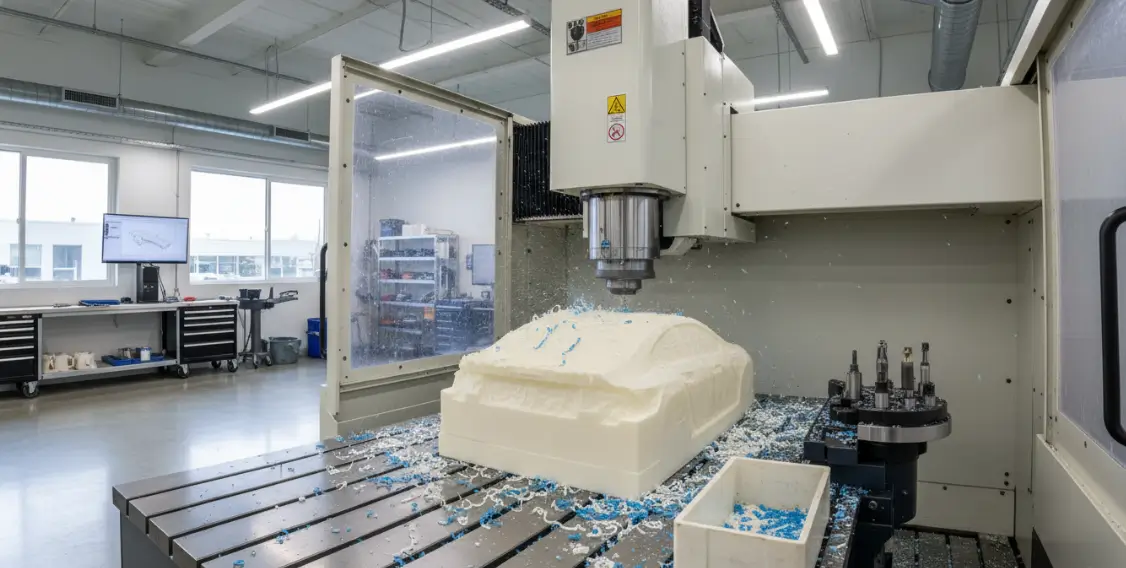 1.CNC prototyping materials ABS plastic prototype being machined in modern workshop