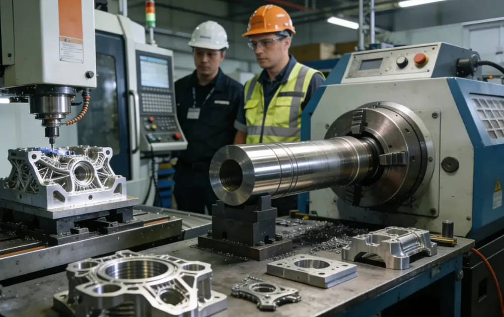 CNC Milling and Turning machines in a realistic workshop producing aerospace and automotive prototypes.