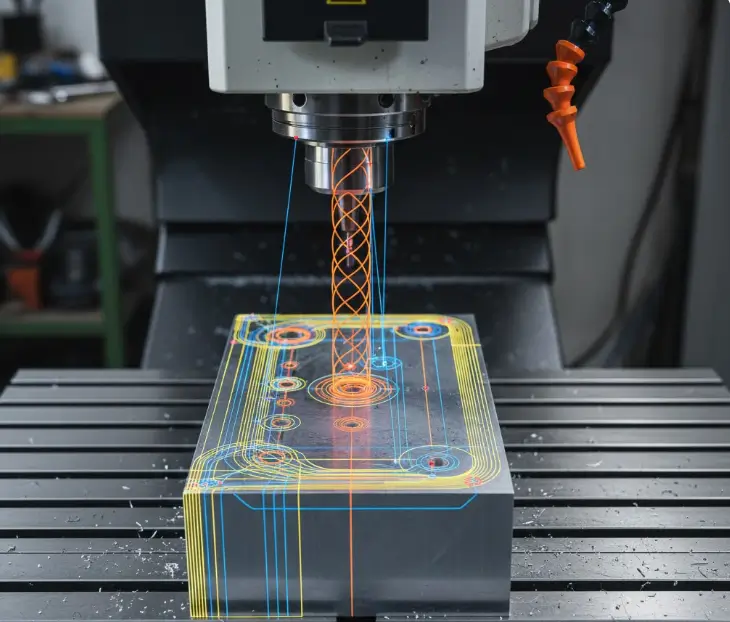 CNC toolpaths visualized from CAD file for prototype machining