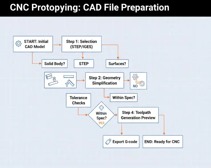 Step-by-step CAD file preparation workflow for CNC prototyping