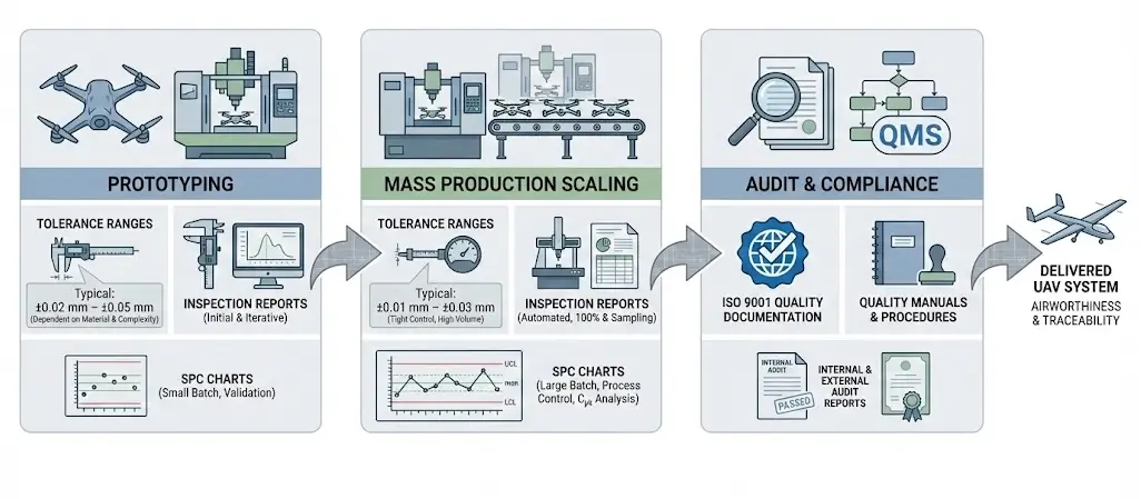 UAV CNC machining lifecycle from prototype to mass production under ISO 9001