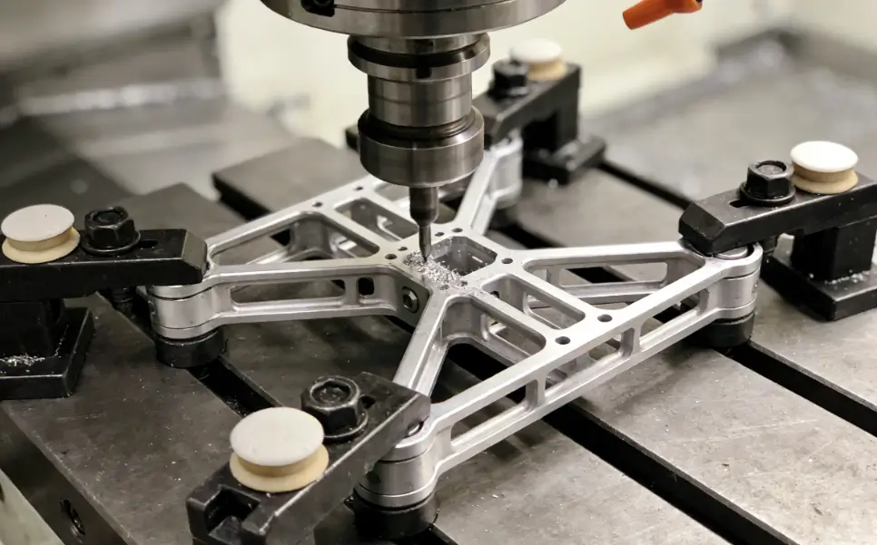 Multi-point fixturing for lightweight UAV CNC frames
