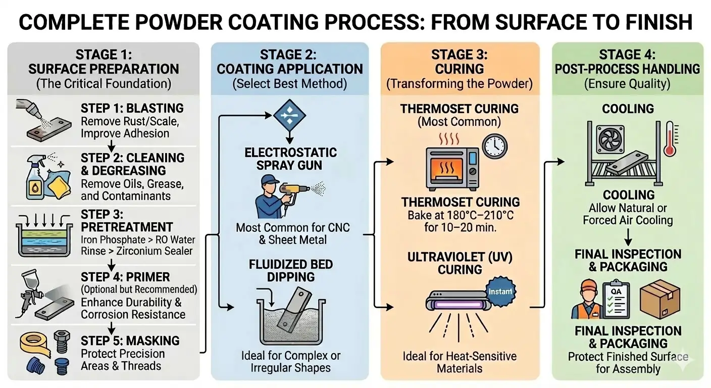 COMPLETE POWDER COATING PROCESS CHART FROM SURFACE TO FINISH